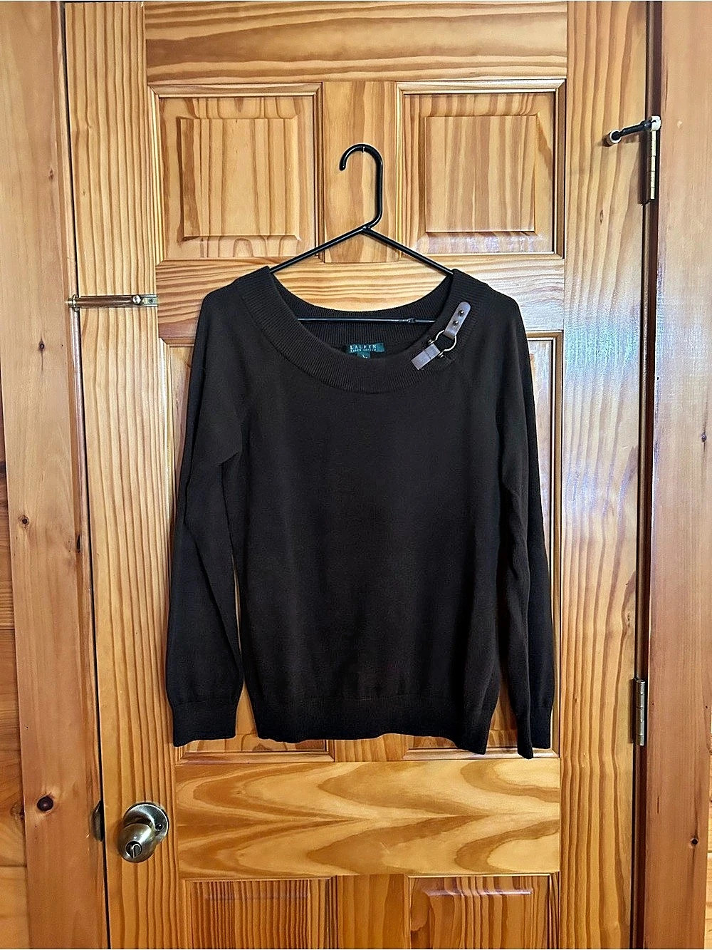 Lauren Ralph Lauren Buckle-Trim Cotton Sweater Brown - Size Large